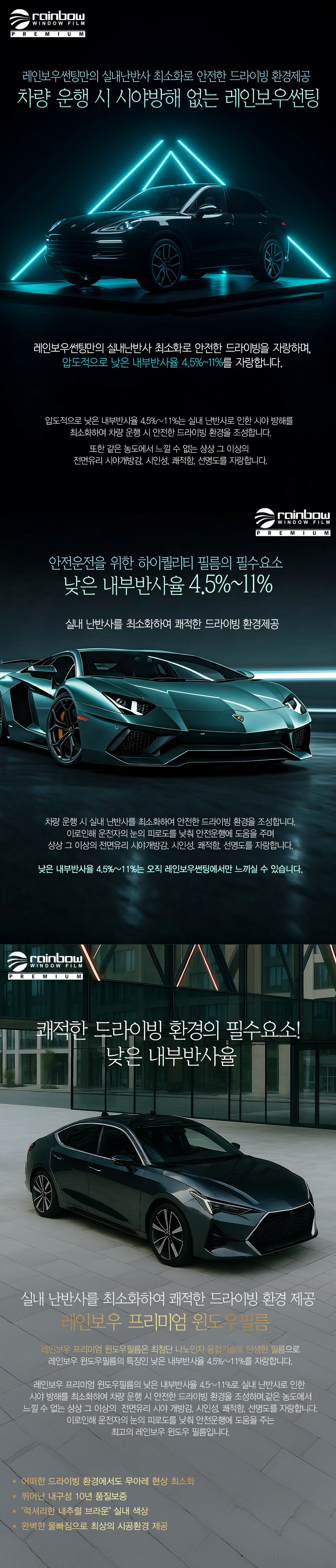 낮은 내부반사율 4.5%~11%